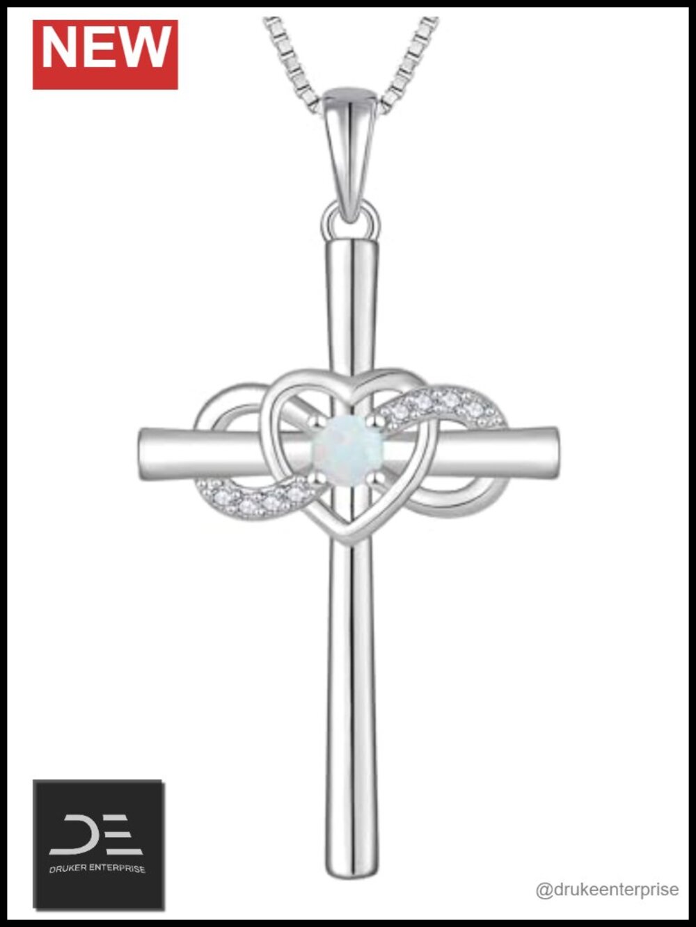 Sterling Silver Cross Necklace Pendant Opal Birthstone